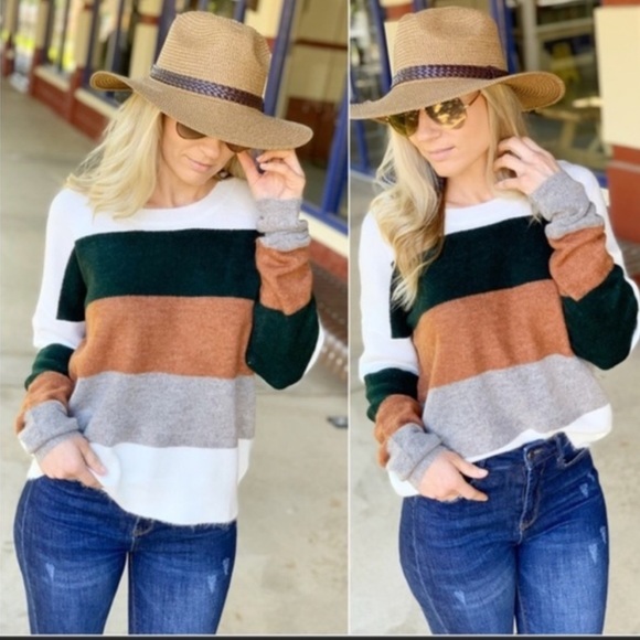 ANDREA-Broad Stripe Crew Neck Pullover Sweater - Picture 10 of 11